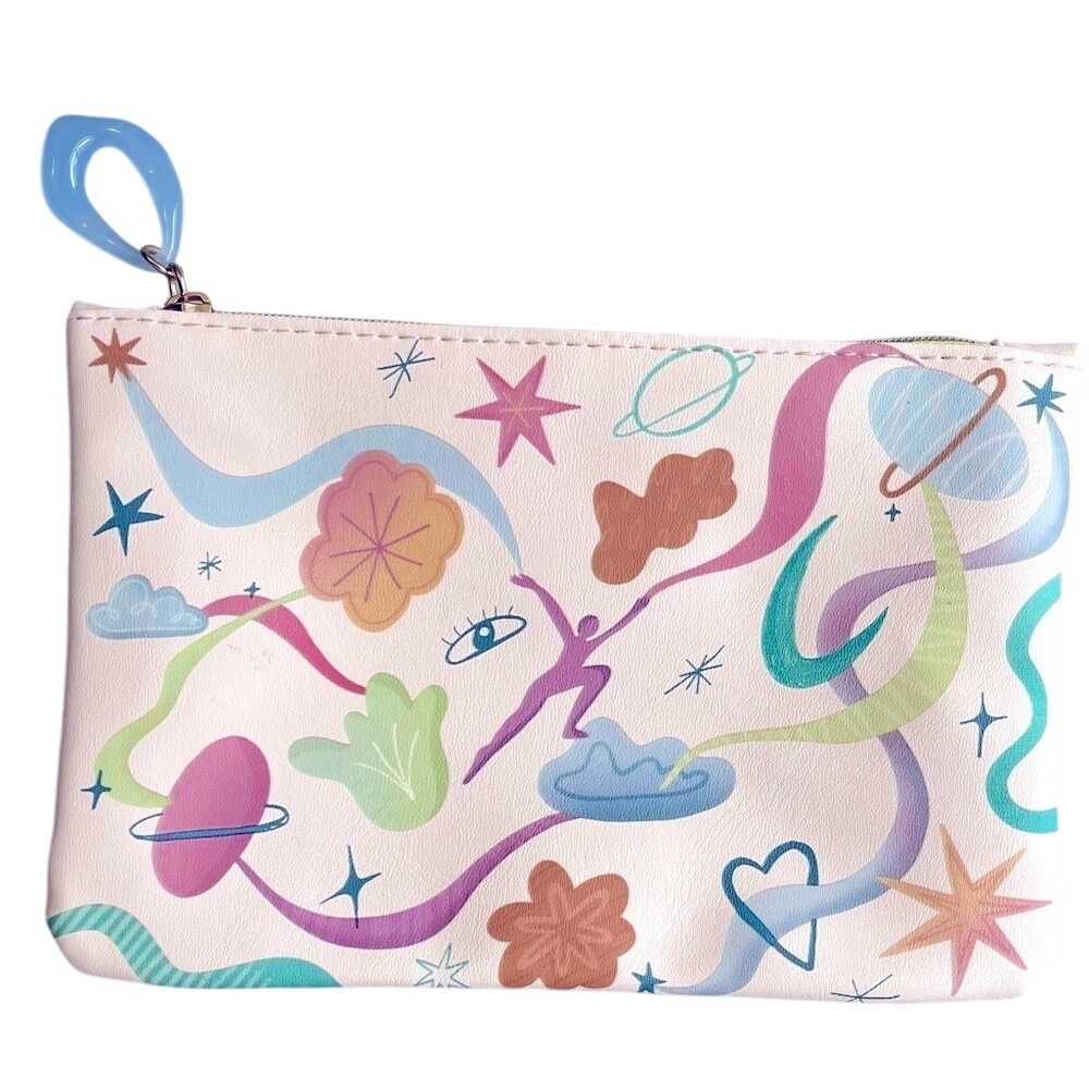 Ipsy Pink Celestial Makeup Bag Cosmic Star Print Zipper Pouch Travel Case New
